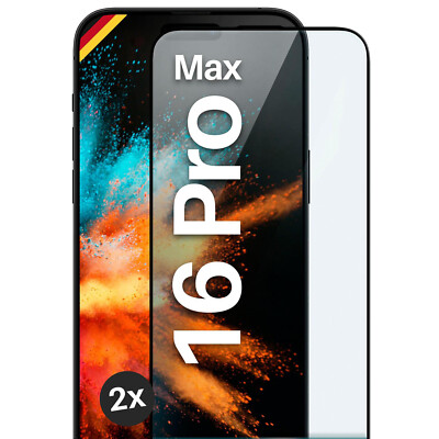 2x Panzerfolie für Apple iPhone 16 Pro Max Glas Full Screen Cover Schutzglas