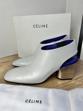 CELINE White Leather Sling-back Shoes Architectural Heels, 41