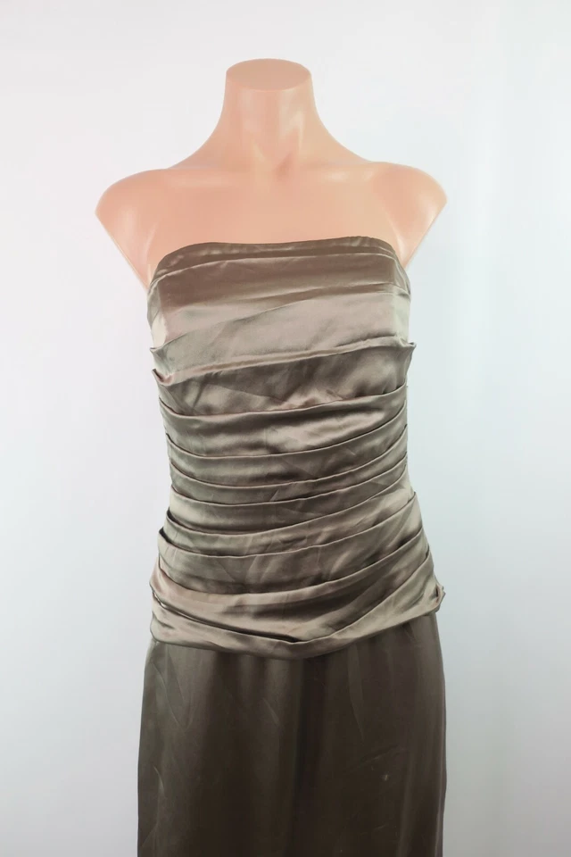 Vestido formal de noche Nicole Miller 100 % seda sin tirantes bronce acanalado talla 4 Foto 3 de 4