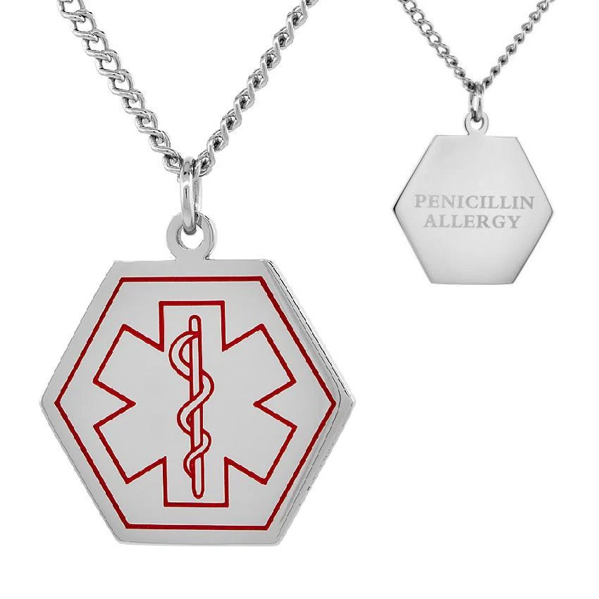 PENICILLIN ALLERGY Stainless Steel Medical Hexagon Shape Pendant