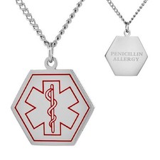 PENICILLIN ALLERGIE Edelstahl Medizinischer Sechseck Anhänger, 30" Ketten