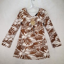 Everyday Womens Dress Size M Brown Floral Leaf Stretch V Neck Rhinestone A Line