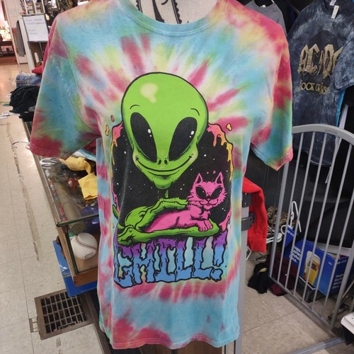 Tie Dye Alien Cat Kitten T-Shirt Size 