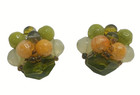 Women's Vintage 50s 60s Beaded Clip On Earrings Green Yellow Round 1" W Germany