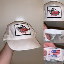 Vintage Exxon Racing Trucker Hat One Size Fits All White Made In USA Netted 90s