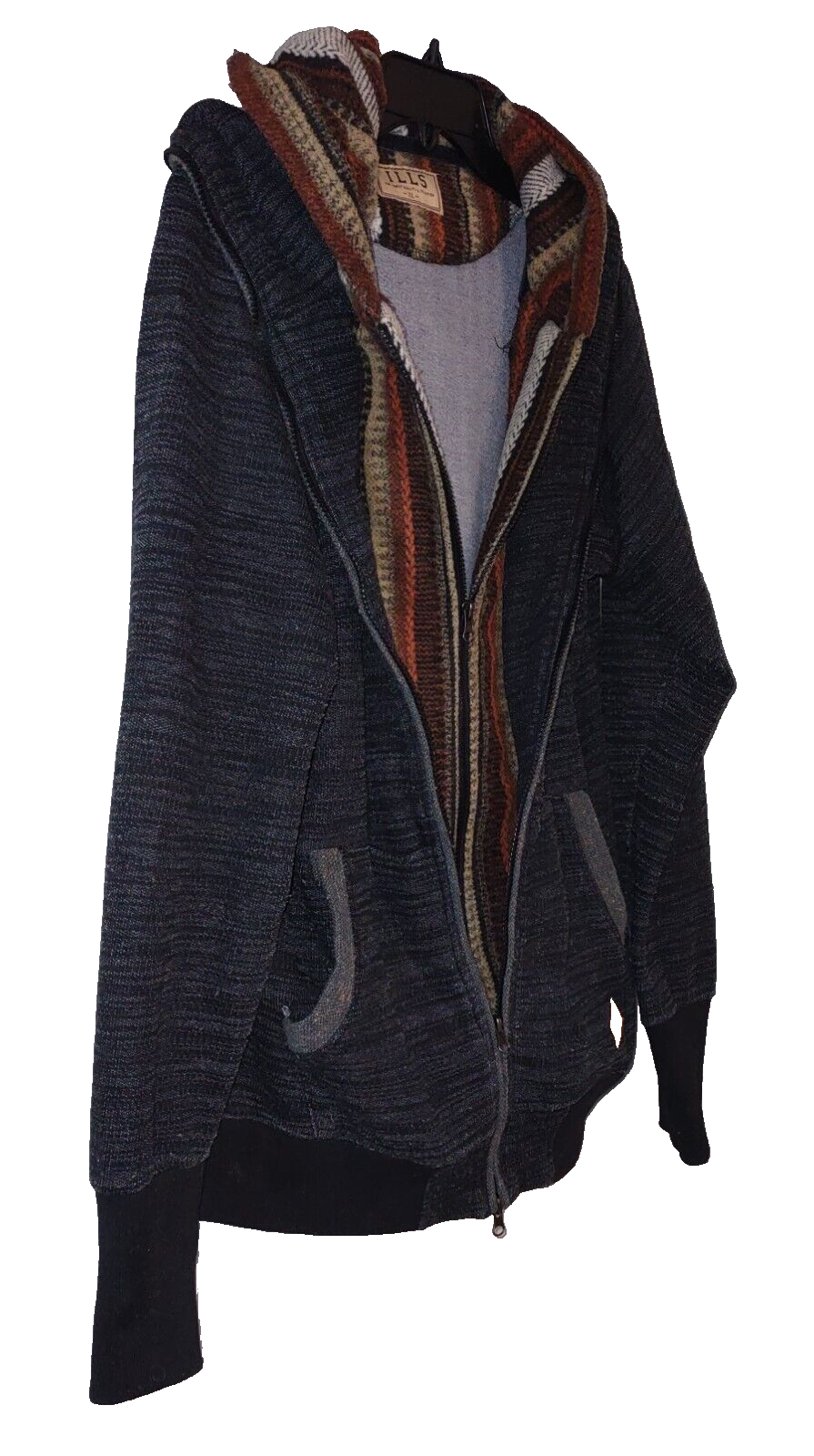 VTG Y2K ILLS  Hoodie Jacket double zip MENS Sz XL Gray aztec pattern Rare