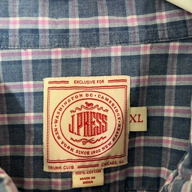 Camisa J Press Para Hombre XL Azul Púrpura Cuadros Manga Larga Con Botones Foto 3 de 4