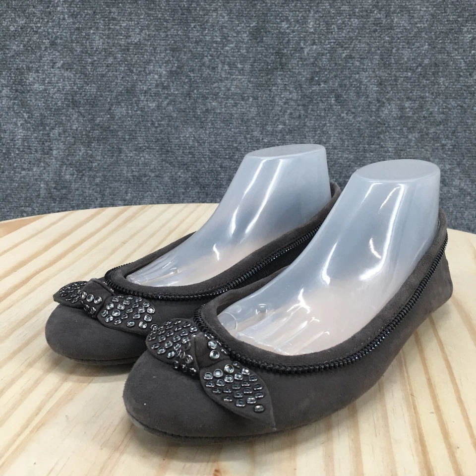 Zapatos Nine West para mujer 5M Winetta informales sin cordones de ballet planos gris gamuza cuero Foto 4 de 4