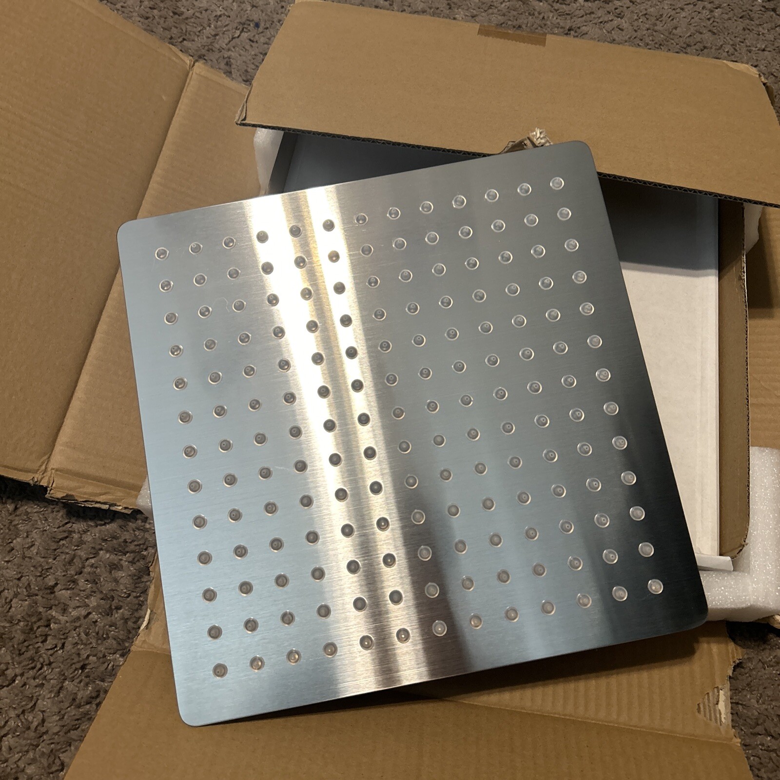 1-Spray 12 in. Single Ceiling Mount Fixed Rain Shower Head in Brushed Stainless