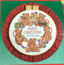 Vtg Christmas Cross Stitch Kit Holiday Teddies Hoop by Dimensions 8354 from 1988