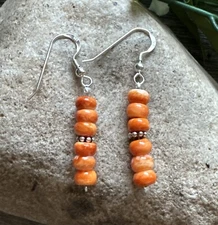 Southwestern 925 Sterling Silver Orange Spiny Oyster Bead Earrings 1 Inch