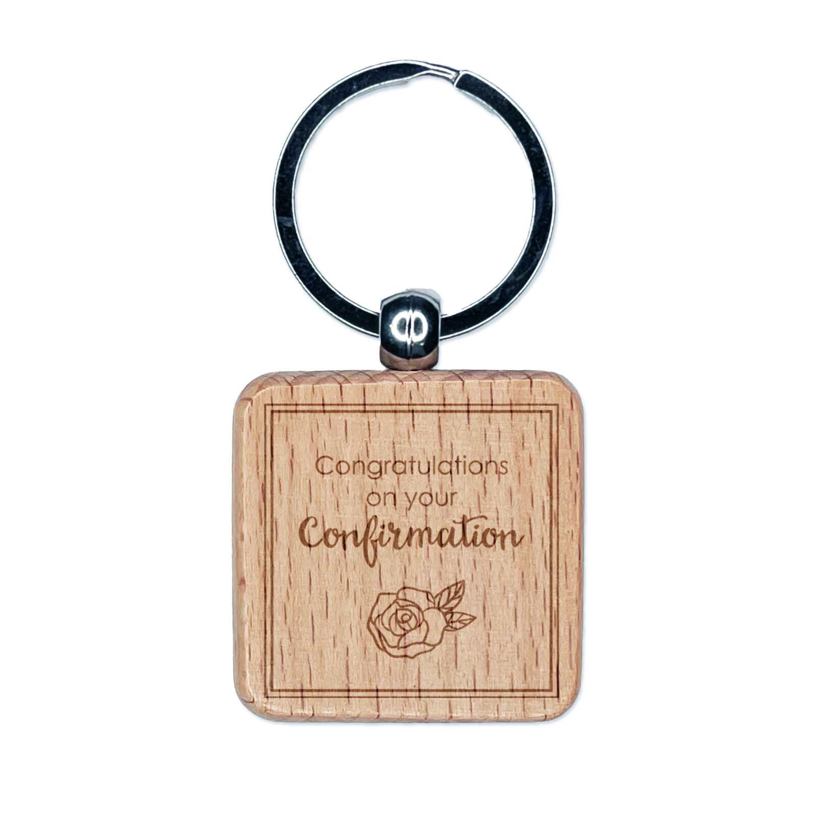 Personalized Rose Confirmation Keychain with Engraved Message