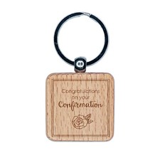 Sweet Rose Congratulations on Your Confirmation Engraved Wood Square Keychain