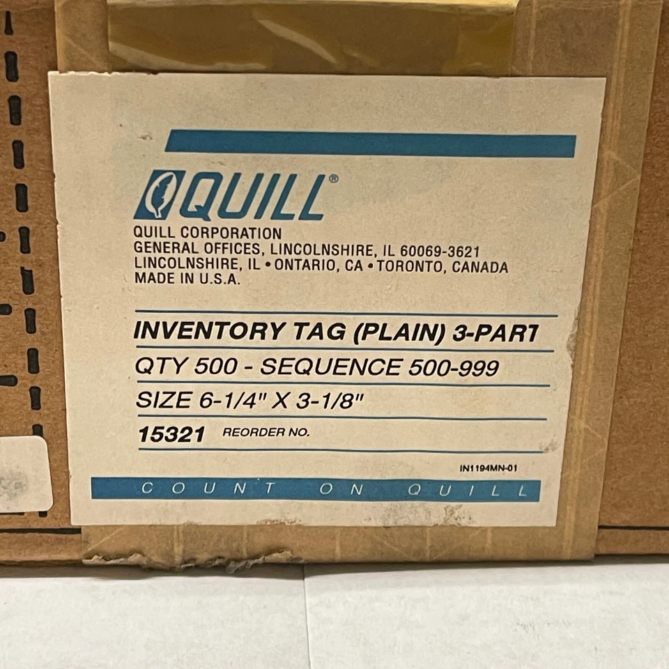 Quill Inventory Tags #15321 Plain 3 Part 500ct Case 6.25"x3.125" #500-999 Sealed - Image 3 of 3