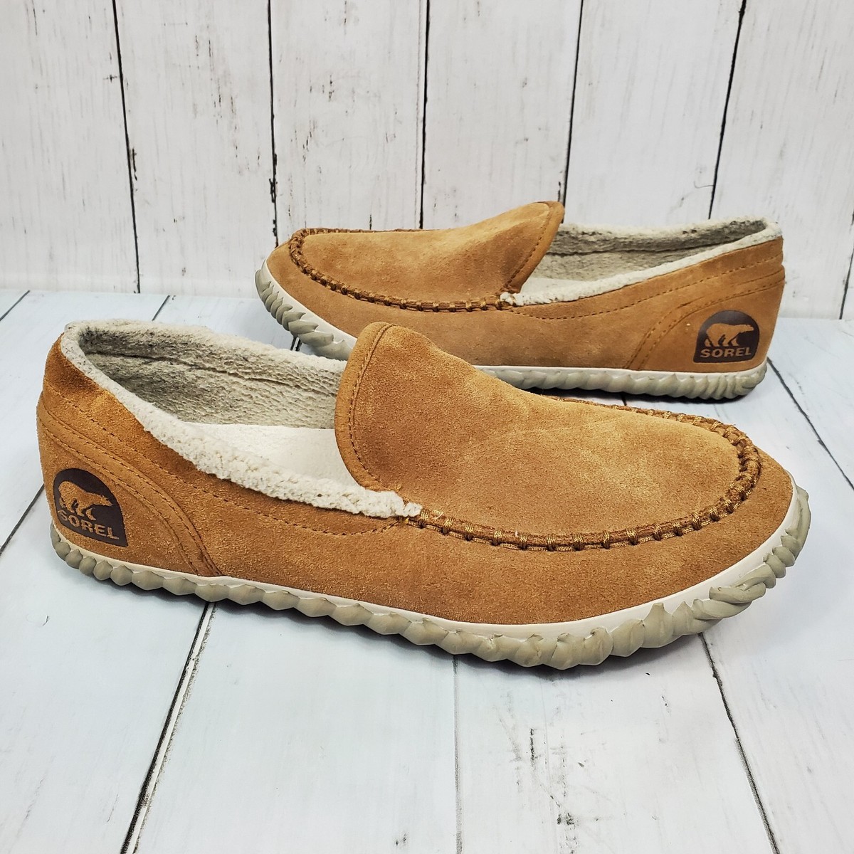 Sorel Men's Dude Moc Suede Faux Fur Slipper Elk Hard Bottom Slip