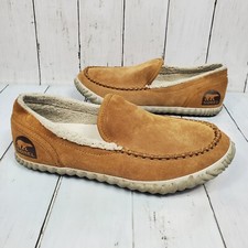 Sorel Men's Dude Moc Suede Faux Fur Slipper Elk Hard Bottom Slip On Size 8 USED