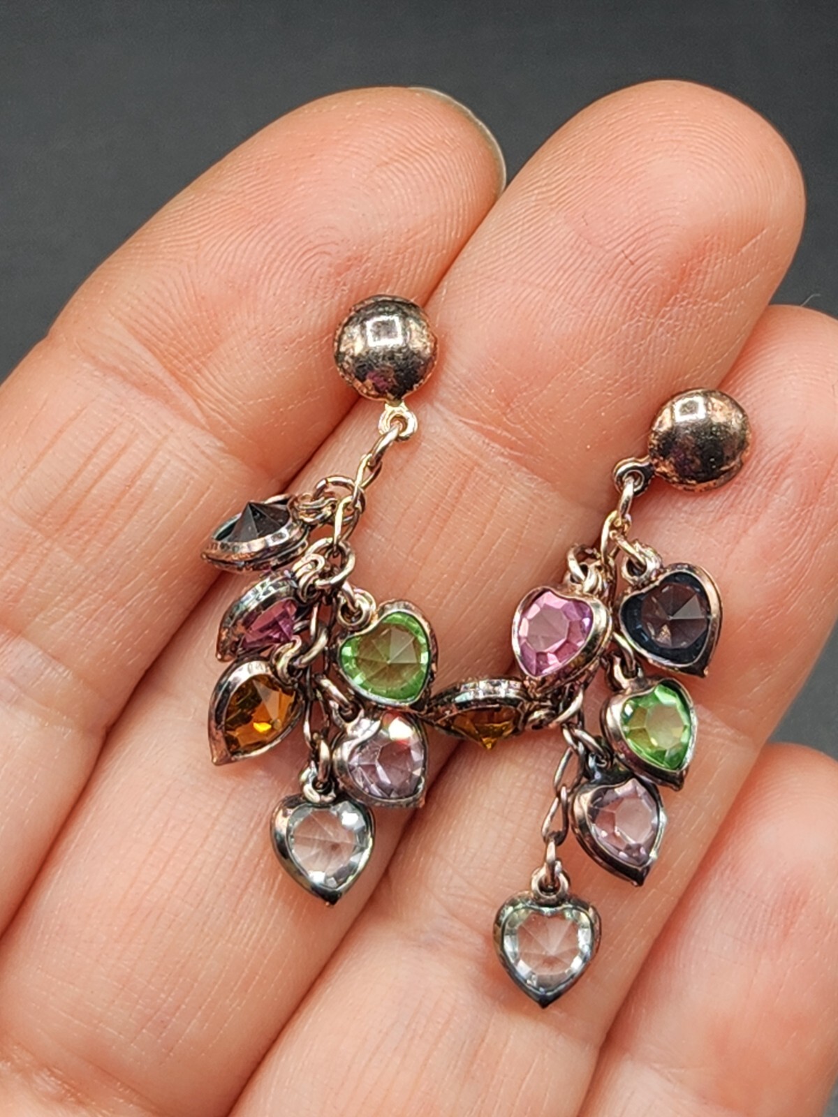 Multicolored Bezel Set Crystals Silver Dangle Ear… - image 8