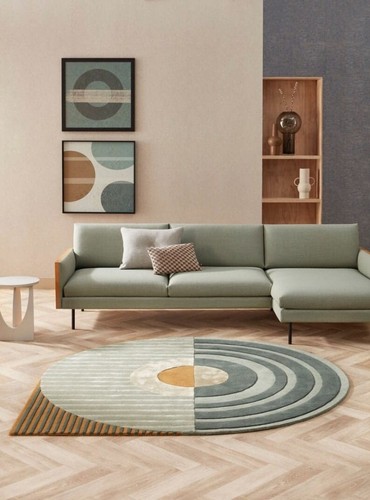 Tappeto multicolore irregolare rotondo trapuntato a mano 100% lana elegante tappeto e tappeto - Foto 4 di 5