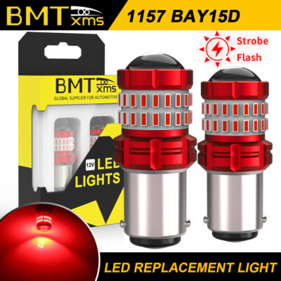 1157 LED Strobe Flashing Brake Tail Light Bulbs Red For Ram Toyota Honda