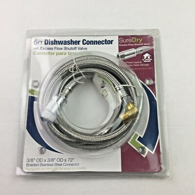 New SureDry 496-203EF 6 Ft Dishwasher Connector with Excess Flow Shutoff Valve