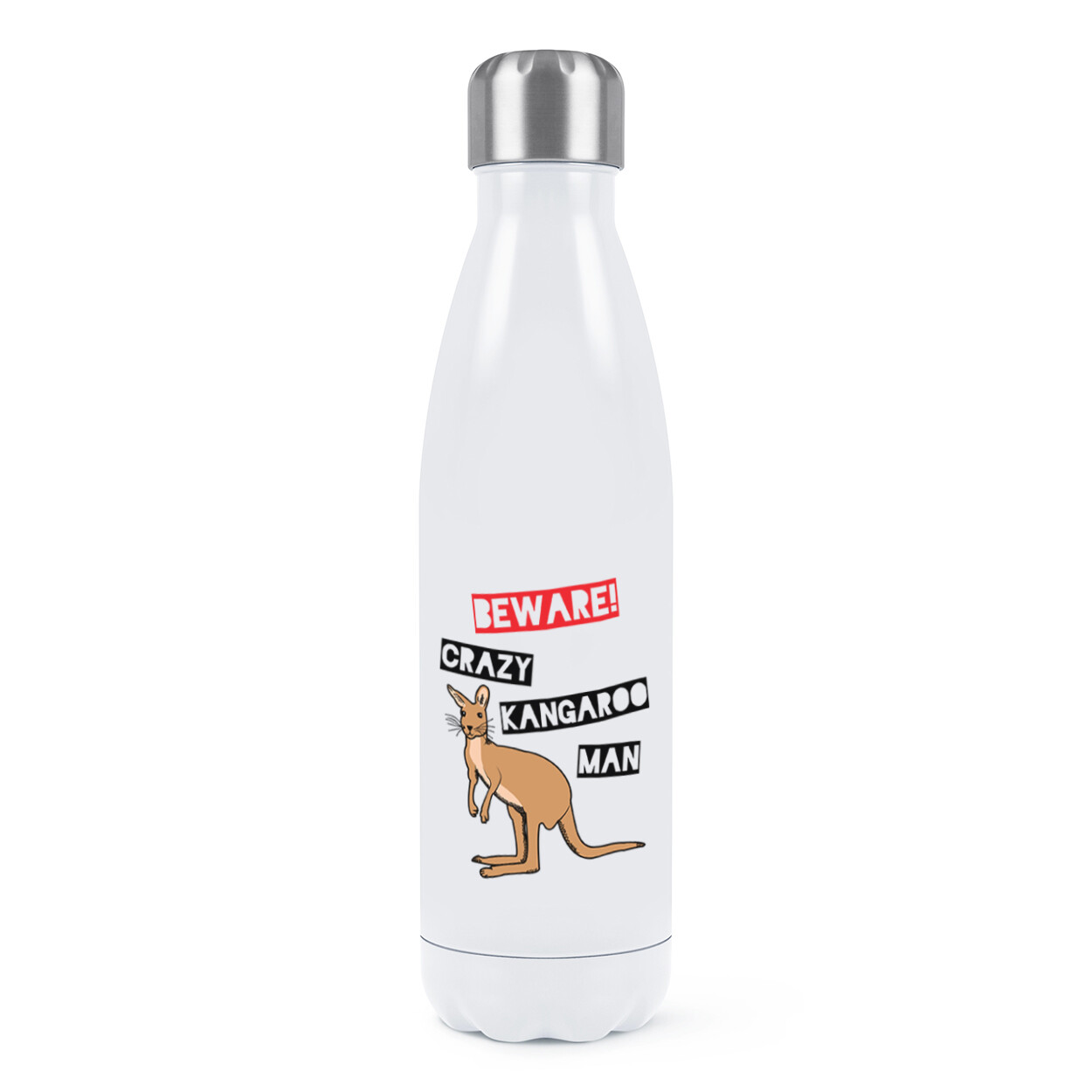 Beware Crazy Kangaroo Man Double Wall Water Bottle Australia Animal Thermal