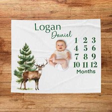 Personalized Baby Milestone Blanket - Custom Deer Growth Tracker