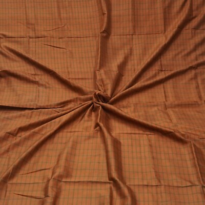 Vintage Rust 100% Pure Silk Checks Sari Remnant 4YD Craft Fabric Silk Scrap