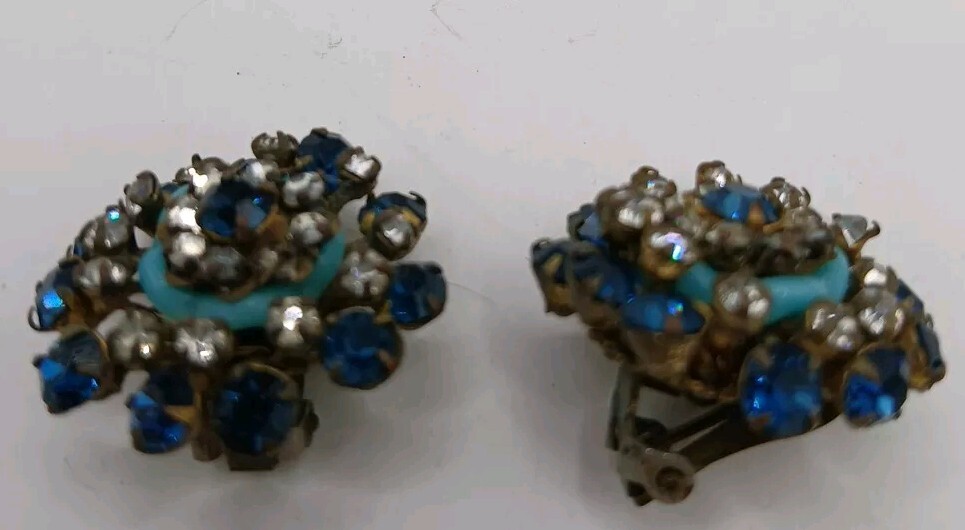 Ornate Vintage Miriam Haskell Blue & Turquoise Rh… - image 3
