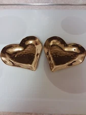 Set of 2 Elegance Titanium Plated Porcelain 7" Gold Heart Shaped Bowls