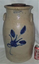 ANTIQUE PRIMITIVE E. & L.P. NORTON BENNINGTON VERMONT USA STONEWARE BUTTER CHURN