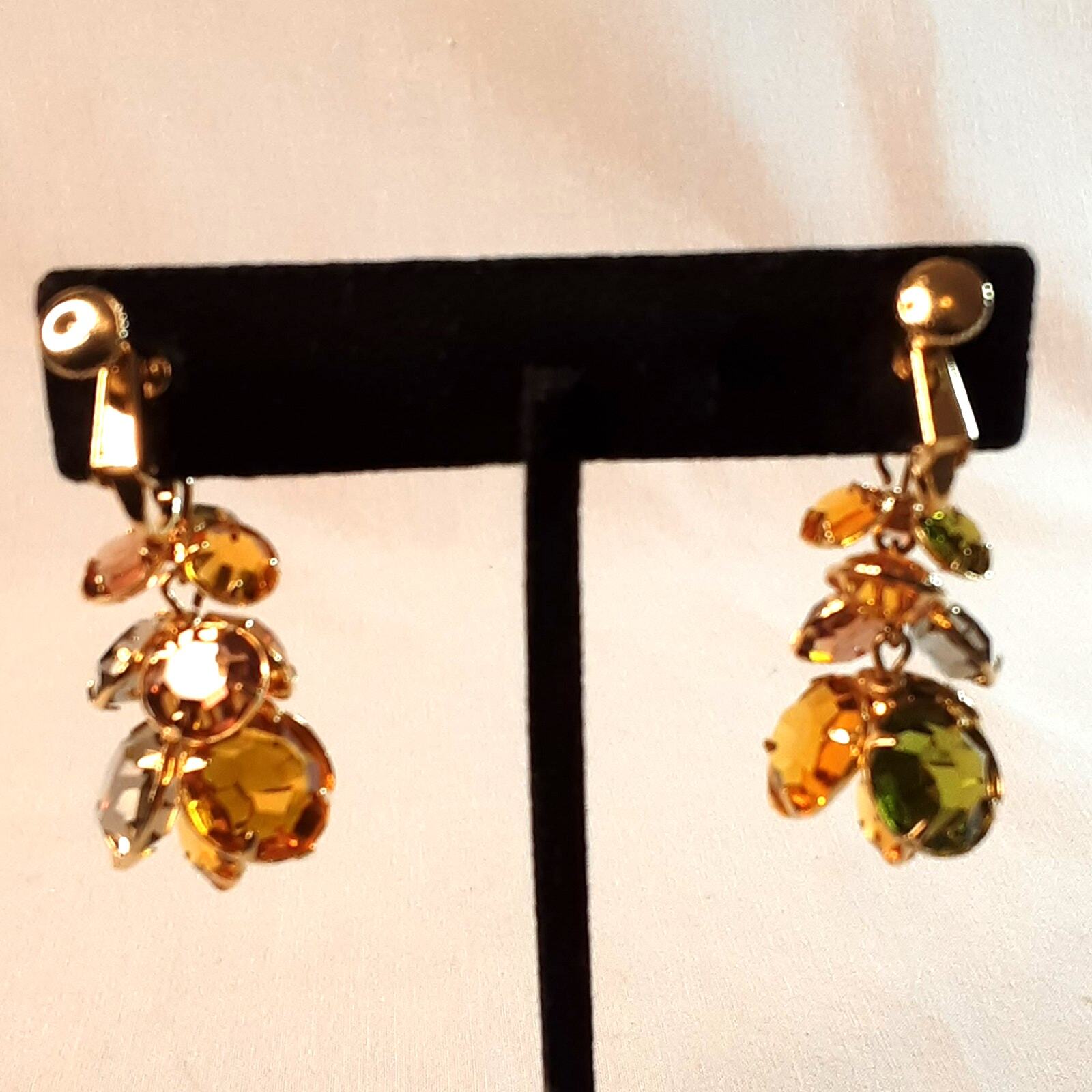 Dangle Drop Earrings Multicolor Cluster Round Fac… - image 4