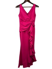 Women’s FQA Small Magenta Evening Dress with Ruffled Knot Design