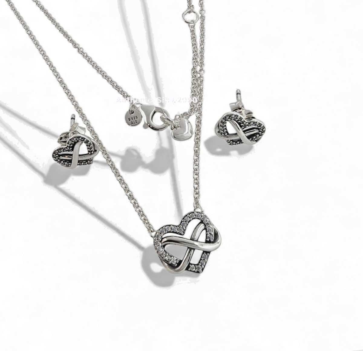 NEW PANDORA Sparkling Infinity Heart Stud + Necklace Jewelry Gift