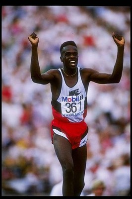 Orrin Barton celebrates after a high jump event at the USA Track  1992 Old Photo