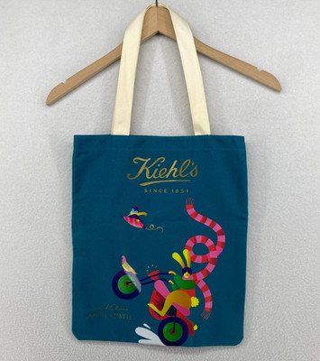 KIEHLS Limited Edition Art Janine Rewell Reusable Canvas Tote Shopping Bag Blue