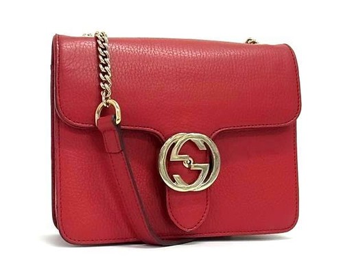 Gucci Bag Interlocking G Chain Shoulder Bag Leather 510304 Gold Hardware Red Aut