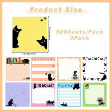 9 Pads Cute Sticky Notes Set, 3X3 Inch Black Cat Self Stick Notepads, Cat Sta...