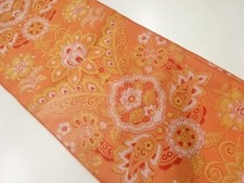 7398038: JAPANESE KIMONO / ANTIQUE FUKURO OBI / SILK / WOVEN ARABESQUE