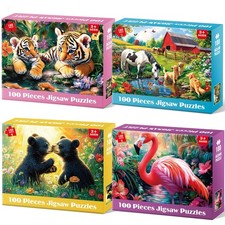 100 Piece Puzzles for Kids - 4 Pack Cute Animal & Farm Themes - Educational Fun