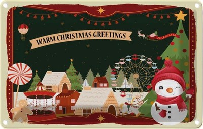 Blechschild 12x18 cm Weihnachten WARM CHRISTMAS GREETINGS Deko Geschenk Metall S