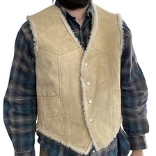 Vintage Suede Leather Sherpa Lined Vest Western Ranchwear Cowboy XL L