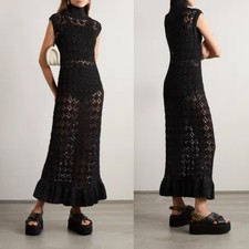 GANNI | NWT Black Metallic Crochet High Neck Sleeveless Midi Dress S