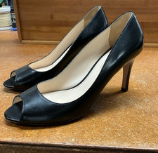 Prada Black Leather Peep Toe Heels Size 37.5 | Made in Italy | Classic Pumps