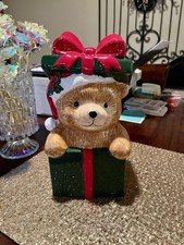 Christmas Teddy Bear in present Ceramic Holiday Decor