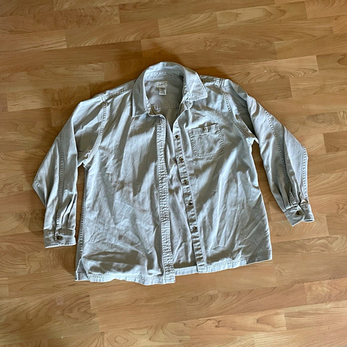 L.L.Bean Beige Solid Twill Button-Up Shirt w/ Pockets Long Sleeve Size L