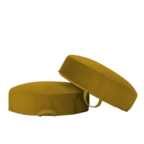 FDP Overstuffed 16 inch Round Velvety and Vinyl Floor Cushions with Handles; ...