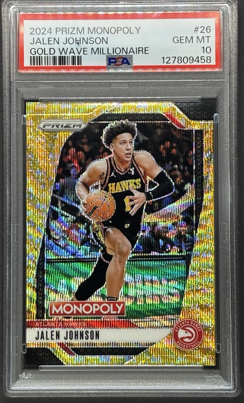2024 Prizm Monopoly Jalen Johnson Gold Wave Millionaire 26 /10 - PSA 10 Gem Mint