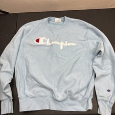 Vintage 90s Champion Reverse Weave Crewneck Sweatshirt Spellout Blue M