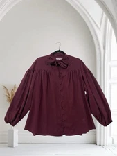 Time And Tru Women’s Tie Neck Balloon Sleeve Top Size XL Button Front Fall Chic