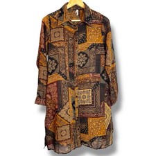 Live4truth Brown Patchwork Shirt Dress Button Front Semi-sheer Small